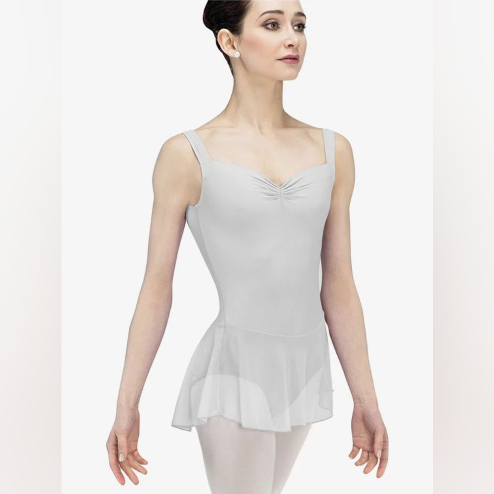 White Wear Moi Balkala Tank Leotard Dress, Attached Skirt, XS